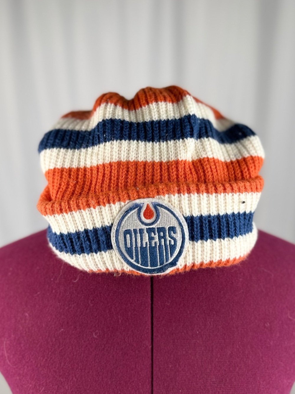 Reebok Oilers Striped Beanie - Orange/Navy/White